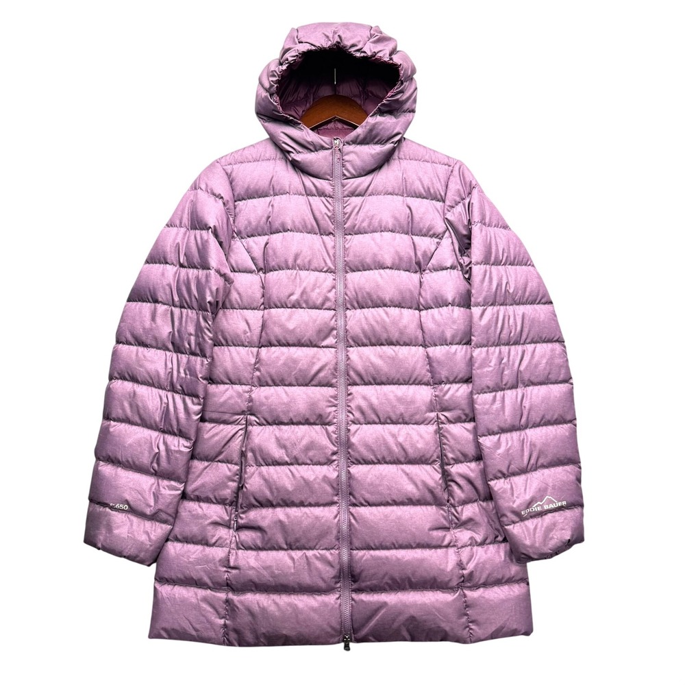Eddie Bauer Puffer Jacket Women's Size M Purple Hooded 650 Fill Down